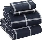 Sleepdown 100% Cotton Flannel Sheets Queen Size - Super Soft, Heavyweight, Double Brushed, Anti-Pill Flannel Queen Sheets - 16" Deep Pocket Queen Fitted Sheet X2 Side Pockets (Queen, Navy Checks)