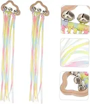 DOITOOL 2Pcs Rainbow Hand Kite with Bells Montessori Learning Natural Ribbon Streamers for Sensory Play for Outdoor Fun Building Coordination Skills