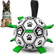 RUCACIO Dog Toys Soccer Ball with Straps,Interactive Multifunctional Outdoor Puppy Toys,Herding Dog Retrieval Toy,Dog Water Toy,Durable Dog Ball,Birthday for Medium & Large Dogs (Green 9inch)