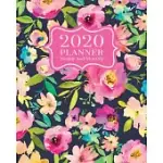 2020 PLANNER WEEKLY AND MONTHLY: 2020 PLANNER JANUARY TO DECEMBER - CALENDAR VIEWS AND VISION BOARD - PINK WATERCOLOR FLOWERS ON BLUE
