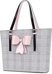 MOSISO Laptop Tote Bag Compatible with MacBook Air 15 inch M3 A3114 M2 A2941/Pro 16 inch 2025-2019,15-15.6 inch Notebook, PU Leather Large Capacity Work Bag Travel Handbag with Grid MO-GID002LTBR