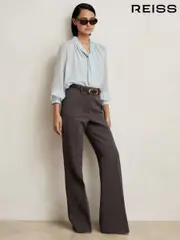 Reiss Mauve Neutral Priya Twill Patch-Pocket Flared Trousers (W35626) | $310