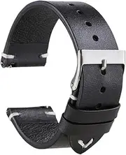 MVBVTKTAER Handmade Retro Oil Wax Genuine Leather Watchbands Quick Release Calfskin Watch Strap 18mm 20mm 22mm Watch Accessories Watch Strap(Black,22mm)