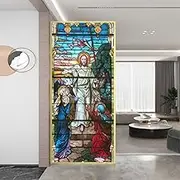 Static Electricity Frosted Privacy Window Film Anti UV Blocking Heat Control Window Sticker Cathedral Jesus Pattern Glass Window Decoration W17.7 x H33.4(45x85cm)