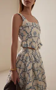 [Agua by Agua Bendita] Eslabon Floral Ruffled Linen Top