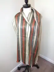 SHUPACA ALPACA STRIPED BROWN/ORANGE WINTER OBLONG SCARF FRINGE EDGE 78X11.5