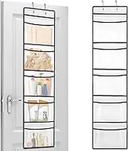 AiQInu Hanging Shelf, Hanging Organiser Door with 5 Mesh Pockets and 2 Adhesive Hooks, Foldable Hanging Storage for Door, Bathroom, Children's Room, Cupboard, Bedroom, Over Door or Wall Mounting (125