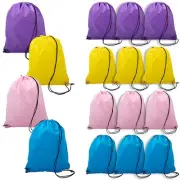Fun Express Large Pastel Pink, Yellow, Aqua & Purple Nylon Drawstring Bags - 12