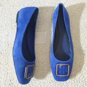 Tory Burch Womens Ballet Flat Bright Ocean Blue Suede Slip On Round Toe Size 9M