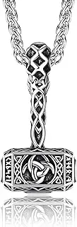 [JeryWe] Mjolnir Necklace Stainless Steel Viking Jewellery for Men Women Mjolnir Pendant Necklace Viking Hammer Necklace Vintage Thor Miljonir Necklace 61 cm