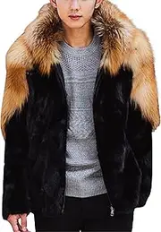 [Qolkmuiy-GJ] Men's Mink Fur Collar Zipper Coat Winter Warm Fur Short Jacket Casual Thickened Shaggy Zip Thermal Jackets