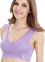 POCHY Lace Sports Bra - Seamless Thin Bralettes with Removable Padding - Women's Bras for Exercising, Home, Gym, Sleep, and Yoga Purple