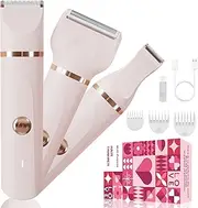 Bikini Trimmer for Women,3 in 1 Electric Shaver Razors,IPX7 Waterproof Wet/Dry,Pubic Hair Trimmer Women with Ceramic Blade USB Recharge,Pink