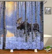 Wild Animals Moose in Snowy Forest Shower Curtain