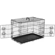Dog Crate, 30 Inch Medium Folding Metal Wire Pet Double Door Dog Cage with Divid