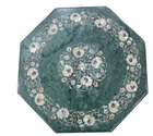 18" Green marble table semi precious stones inlay pietradura handicraft