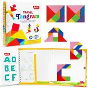 Travel Tangram Puzzle with Magnetic Plate Montessori Shape Pattern Blocks Road Trip Travel Games IQ Educational Toy for Kids Age 3+