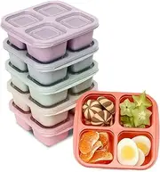BE OVER QUALITY 6 Pack Meal Prep Containers, 4 Compartment Bento Snack Boxes, Reusable Divided Lunch Box Containers for Adults, Kids, Toddlers, Travel, Work, School