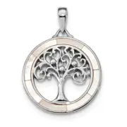 Sterling Silver Rhodium-plated White MOP Tree of Life Pendant QP4912