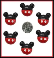 6 PC MICKEY MOUSE HEAD RED WHITE PANTS BOW RESIN FLATBACK FLAT BACK RESINS