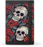 [SKTNBM] Trifold Wallet,Sugar Skulls And Red Roses Print Slim Wallet,front Pocket Wallet,best Men's Trifold Wallet,slim And Sleek for Men And Women, Black, One Size, Modern, Black, One Size, Modern