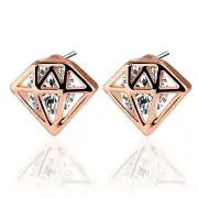 Diam Shaped Earrings, Unisex Stainless Steel Cubic Zirconia Stud Earrings Fo