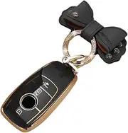 ontto TPU Car Key fob Cover Fit for Mercedes Benz A C E S G Class GLC CLE CLA W177 W205 W213 W222 S63 AMG Remote Key case Shell Keyring Key Holder Bag Keychain Accessories 3 Buttons Black