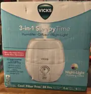VICKS 3-in-1 Sleepy Time Humidifier Diffuser Night-Light 7 Soothing LED Colors