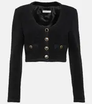 [Alessandra Rich] Alessandra Rich Checked cropped tweed blazer AU 14 black