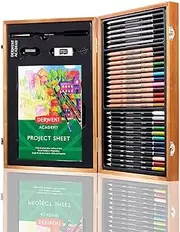 [Derwent] Academy Wooden Gift Box,Complete 35 Piece Art Set with Colouring Pencils,Pastels & Accessories, Ideal Collection for Drawing, Sketching & Crafts, Premium Hobbyist Quality Kit, 2300147