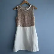 NWT Chloe Linen Sequins Mini Dress, Beige, Sleeveless, Pockets, Size Small (36)