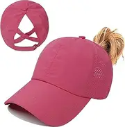 [Bocianelli] Criss Cross Hat Washed Distressed Baseball Cap Ponytail Hat High Messy Bun Ponycap for Women