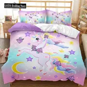 v270 Bed Sheets High Quality Western Bedding Set Winter Duvet Cover Sets Cartoon Unicorns Reactive Printing Kids Adult Bedding Set x 3-Piece Bedding S