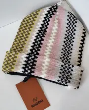 MISSONI Multicolour Knitted Wool Beanie Hat Zigzag One Size BNWT Designer Winter