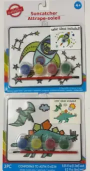 DIY Painted Suncatcher Kit Kid Craft Project Dinosaur and Rocket, 2 pk. NEW