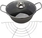 JECOMPRIS 1Set Non Stick Tempura Frying Pot with Lid and Drainer Rack Fry Pan for Fish Chicken and Shrimp for Family Picnics and Camping