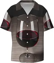 [YANYU] Wine Bottle Glass Print Hawaiian Shirts Men Short Sleeve Button Down Cuban Collar Shirt Summer Beach Days