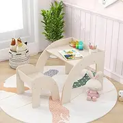 HONEY JOY Kids Table and Chair Set, Cute Activity Table and Chair Set w/Wide Tabletop, Curved Edges for Kid’s Room, Nursery, Playroom, Space-Saving Children Furniture Set for 3+ Years Old, White