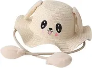 HKSICHENGKEJI Kids Rabbit Ear Moving Jumping Straw Sun Hat Cute Bunny Fisherman Hat Summer Beach Cap for Girls Boys 4-8Y