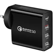 Qualcomm QC3.0 48W PD Fast Charging Charger Multi USB + Type C Wall Plug Adapter (Black)