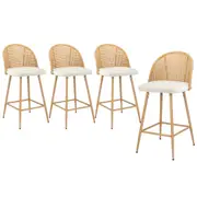 Oikiture Bar Stools Kitchen Counter Stool Rattan Dining Chair Boucle White x4
