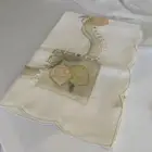 CHRISTMAS TABLECLOTH W GOLD ROSE GOLD BAUBLES & LUREX STITCHING 90 CM SQUARE