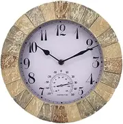 Wall Clock, 10 Inch Waterproof Clock with Thermometer Vintage Arabic Numerals Wall Clocks Outdoor Garden Clock Retro Wall Clock for Home Decor