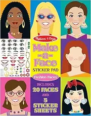Melissa & Doug 4195 Make-a-Face Sticker Pad- Fashion Faces, 20 Faces, 5 Sticker Sheets, White