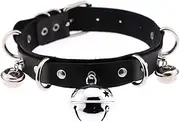 [Fuludis] (Black) - Multicolor Simulated Leather Cat Bell Collar Cosplay Bell Pendant Neckband Collar Choker Necklace Housemaid Accessory