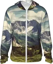 [LHBWCVN] UPF 50+ Light Jacket Full Zip Sun Protection Hoodie for Women Men Long Sleeve Mountains Scenery Sun Shirts