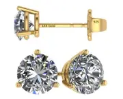 Yellow Gold Plated 925 Sterling Silver Stud Earrings With 3 Carat Cubic Zirconia