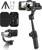 Professional Gimbal Stabilizer for Smartphone,Built-in 18CM Extension Rod and Powerful Fill Light,360°Inception,Face&Object Tracking Stabilizer,3-Axis Gimbal for iPhone& Android-Smart S2