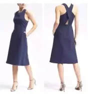Banana Republic Blue Cross-Back Ponte-Knit Sleeveless Midi Dress US 4P- New
