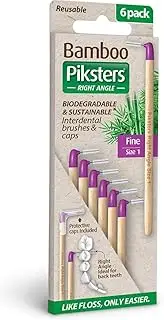 Bamboo Piksters Interdental Brushes | Size 1 Purple Fine | Right Angle Handle | 6 Pack